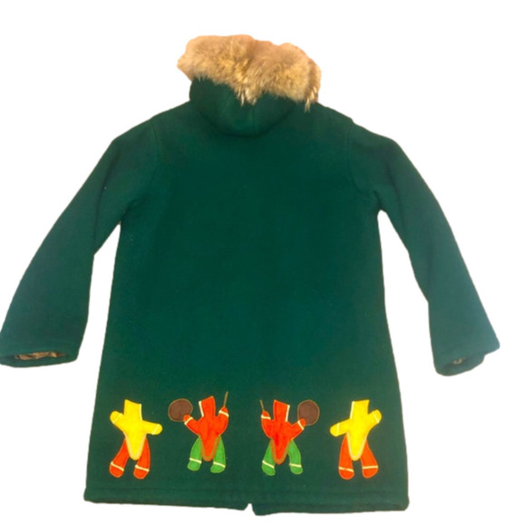 Vtg Inuvik Sewing Centre Wool & Coyote Fur Trim Hood Parka Emerald Green Sz 40 - Picture 3 of 15